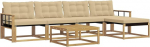 Outdoor-Sofagarnitur 6-Teilig, Garten-Lounge-Set aus massivem Akazienholz und Textilene, Modulares Sofa f&uuml;r 4 Personen, Sitzgruppe f&uuml;r Terrasse und Garten, Naturholzoptik