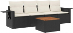 5-teiliges Gartensofa Set Schwarz Poly Rattan mit Akazienholztisch 55 x 55 cm Sitzkissen waschbar Modernes Lounge M&ouml;bel f&uuml;r Terrasse Balkon und Innenhof