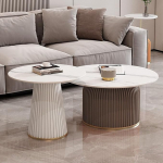 Slate Round Nesting Coffee Table Set of 2 Marble Patterns Small Round Table High/Low Nesting Set Even Support + Stabiilne alus Sobib elutuppa magamistoas r&otilde;dule (White + Curry 19,7 + 71,1 cm)