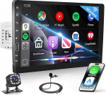 VECHTEL 9-Zoll-1-DIN-Autoradio mit kabellosem CarPlay ja Android Auto, FM/AM/RDS-raadio koos Bluetoothiga, GPS-navigatsioon, USB, Online-Video, MirrorLink, IPS-Touchscreen-ekraan koos tagasis&otilde;idukaameraga.