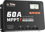 LiTime 60A MPPT 12V/24V/36V/48V Max. 3200W Car DC Input Solar Charge Controller with Bluetooth Adapter, Parameter Adjustable LCD Display, LED Indicators, Solar Panel Controller, for Lithium Battery