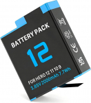 2000 mAh Hero 12 aku, suure v&otilde;imsusega aku GoPro Hero 12/11/10/9 Black C-t&uuml;&uuml;pi laetavatele kaameratele