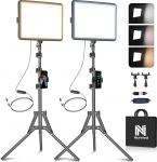 NiceVeedi 2-osaline LED-videovalgusti komplekt, 2800-6500K, dimmerdatav, pidev fotograafia valgustus koos 1,6 m statiiviga ja mobiiltelefoni hoidjaga, stuudiovalgustus videosalvestuseks, YouTubee (15 W)