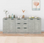 Homgoday Pack of 3 Sideboards betoonist halli puidust materjalist k&uuml;lgkabineti hoiukapp s&ouml;&ouml;gituba elutuba koridor ja k&ouml;&ouml;k kodukontori m&ouml;&ouml;bel buffet kabinetis