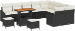Rantry 12-teiliges Garten-Sofa-Set mit Kissen Schwarz Poly-Rattan Akazie Gartenlounge Model3362695