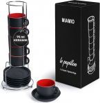 MIAMIO - 6 x 75 ml espressotasside komplekt/espressotasside komplekt koos aluse ja alusplaadiga - 6 keraamilise kohvitassi komplekt - Le Papillon Collection (punane)