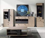 Lomadox Living Room Furniture Set with 2 Cabinets, Sideboard & Coffee Table in Oak with Charcoal Accents, Modern 4 Piece