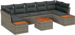 Rantry 8-teiliges Garten-Sofa-Set mit Kissen Grau Poly-Rattan Akazie Gartenlounge Model3348045
