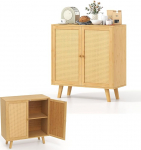 KOMFOTTEU Bambusest k&ouml;&ouml;gikapp, buffetkapp 2 rotangist uksega, salong, 2 tasandit, kapp elutuppa, k&ouml;&ouml;ki, 80 x 35 x 85 cm, naturaalne