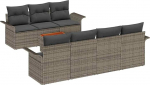 8-teiliges Garten-Sofa-Set mit Kissen Grau Poly Rattan Akazie, 2-Sitzer Garten-Sofa mit Stauraum & Kissen Grau Poly Rattan Gartenlounge Model3355955