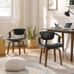 Zouron s&ouml;&ouml;gitoa toolid komplekt 2 musta k&ouml;&ouml;gitoolist, k&auml;etoega kunstnahast, puidust jalgadega p&ouml;&ouml;ratavad s&ouml;&ouml;gitoolid, kunstnahast polsterdatud tool, kodukontori tool, laua tool