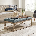 HULALA HOME Storage Tufted Ottomani kohvilaud riiuli ja puuviljataldrikuga Suur ristk&uuml;likukujuline kokteili Ottomani elutuppa Farmhouse polsterdatud pink t&auml;ispuidust jalgadega jaoks