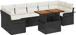 8-teiliges Garten-Sofa-Set mit Kissen Schwarz Poly Rattan Akazie Gartenlounge Model3349298