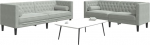 2-osaline Chesterfield diivanikomplekt padjadega, helehall samet, helehall, 2-kohaline + 3-kohaline