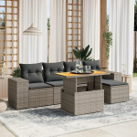 Set Schlafsofa, 6-teiliges Gartensofa-Set mit grauen Kissen aus Polyrattan, Set f&uuml;r Schlafsofa, Wohnzimmer, Gartensofa, modernes Sofaset f&uuml;r den Au&szlig;enbereich, Outdoor-M&ouml;bel o1