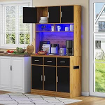 100 x 40 x 180 cm, multifunktsionaalne buffet LED-valgustusega koos kaugjuhtimispuldiga, sahtlitega, reguleeritavate riiulitega, kaablijuhtimise avadega ja pistikupesadega, ideaalne k&ouml;&ouml;kidesse ja s&ouml;&ouml;gitubadesse (must).