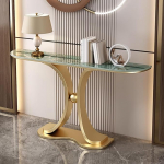Generisch Schmaler, luxuri&ouml;ser Beistelltisch - Elegante Steinplatte mit goldenem Metallgestell - Stilvoller Eingangstisch f&uuml;r Wohnzimmer, Schlafzimmer und Diele