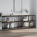 Konsolentisch aus Holz, mehrschichtig, Eiche Rauch, 200 x 29 x 75 cm, mit Metallrahmen, verstellbare F&uuml;&szlig;e f&uuml;r Stabilit&auml;t, elegantes Eingangsm&ouml;bel f&uuml;r Wohnzimmer oder Flur,