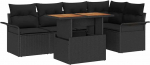 6-teiliges Garten Sofa Set mit Kissen in Schwarz Poly Rattan, 2-Sitzer Garten Sofa mit Stauraum & Kissen in Schwarz Poly Rattan Gartenlounge Model3358074
