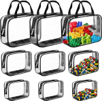9 Pack Toy Storage Bags Transparent Waterproof PVC Toilet Bags Colourless Transparent Travel Toilet Bags Black