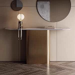 Moderner Konsolentisch f&uuml;r den Eingangsbereich - Stilvoller Sofatisch f&uuml;r den Flur mit stabilem Metallfu&szlig;, perfekte Akzentm&ouml;bel f&uuml;r Wohnzimmer, Foyer und Flur (Gold, 100 cm)