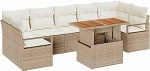8-teiliges Garten Sofa Set mit Kissen Beige Poly Rattan Akazie, 2-Sitzer Garten Sofa mit Kissen Beige Poly Rattan Gartenlounge Model3349679