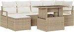 7-teiliges Garten Sofa Set mit Kissen Beige Poly Rattan, 2-Sitzer Garten Sofa mit Stauraum & Kissen Beige Poly Rattan Gartenlounge Model3357594