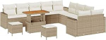 13-teiliges Garten Sofa Set mit Kissen Beige Poly Rattan Akazie, 3-teiliges Garten Esstisch Set mit Kissen Beige Poly Rattan Akazie Gartenlounge Model3361676