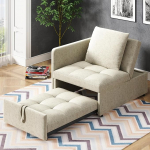 Polsterdatud voodi diivanvoodi 3-in-1 multifunktsionaalne diivanvoodi, linasest kangast diivan reguleeritava seljatoega, lamades diivan v&auml;ikestele ruumidele (beež)