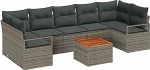 8-teiliges Garten-Sofaset mit Kissen Grau Poly-Rattan Akazie, 2-Sitzer Garten-Sofa mit Kissen Grau Poly-Rattan Gartenlounge Model3347671