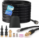Pipe Cleaning Hose Set 30 m, 240 Bar Including 3 Adapters, 2 Nozzles Rigid + Rotating Compatible with K2, K3, K4, K5, K6, K7, Laver, Bosch, Parkside Pressure Washer, Pipe Cleaning Set, High Pressure