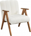 Yaheetech Boucle Fabric Wing Chair, Lounge Chair with Armrests, Armchair with Wooden Legs for Living Room/Bedroom, Upholstered Chair, TV Chair, Sturdy Frame, Maximum Load 136 kg, White