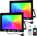 LED v&auml;livalgusti, 100 W Smart RGB Spotlight kaugjuhtimispuldiga, Bluetooth App, LED-valgusti, v&auml;rvimuutuv valgusfoor, IP66 veekindel valgusfoor aedadele, &otilde;uedele (2 tk)