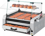 VEVOR Hot Dog Machine 11 rulli roostevabast terasest, 2400 W, elektriline grill koos kuklite soojendaja ja kattega (klaas + PC) ja 3 temperatuuri reguleerimise ja k&uuml;lgmise hoiukasti ja &otilde;lip&uuml;&uuml;dja salvega.