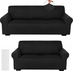 Peryiter Schonbez&uuml;ge-Set f&uuml;r Couch, Spandex, M&ouml;belbez&uuml;ge f&uuml;r Sofa, Zweisitzer, Couch, Sessel, Form-Passform, dehnbar, knitterfrei, M&ouml;belschutz (Schwarz, Milchseide)