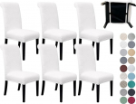 SPRINGRICO 6 Pack Dining Room Chair Covers with Seat Belt, Stretch Parsons Chair Slipcover Washable Kitchen Dining Chair Cover Removable Seat Protector Set of 6, S1- White
