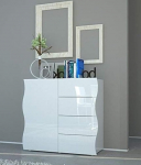 Modern Sideboard, Designer Sideboard with 1 Door and 4 Drawers, Made in Italy, TV Stand, Living Room Buffet, cm 90 x 40 H81, Glossy White Colour