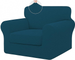 ISSUNTEX 2 Pieces High Stretch Thick Chair Couch Covers, Soft Sofa Slipcover for 1 Separate Pillow Couch Jacquard Fabric Elastic Sofa Cover Furniture Protector for Dogs (Chair, Peacock Blue)
