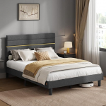 VASAGLE polsterdatud voodiraam Double Bed Frame Voodiraam sobib 140 x 200 cm madratsile Reguleeritav polsterdatud pealaud Voodiraam metallist t&auml;ispuidust Modern Slate Grey RMB504G01