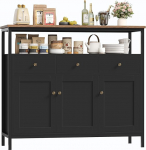 FirFurd Sideboard k&ouml;&ouml;gikapp 3 sahtliga 3 uksega, k&ouml;&ouml;gikapp, buffetkapp k&ouml;&ouml;ki, elutuppa, s&ouml;&ouml;gituppa, reguleeritav riiul, 108 x 38 x 98,5 cm, must