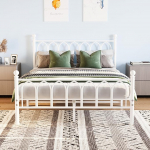 Metallist voodiraam pea- ja jalaplaadiga, raske alusega, metallist liistude toega (valge, 140 x 190 cm)