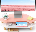 Monitori statiiv, 2-astmeline puidust nurgamonitori statiiv, vastupidav arvutistatiiv, mitmeotstarbeline lauaarvuti hoidmise statiiv s&uuml;learvuti, arvuti, iMac, printeri, arvuti jaoks, roosa