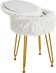 IBUYKE &Uuml;mmargune Faux Fur Vanity Stool koos hoiuga, karusnahast meigitool Ottoman, pehme polsterdatud iste, &uuml;mmargune jalahoob 4 metallist jalaga, elutuppa, magamistuppa, valge WBD021W