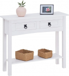 Caro m&ouml;&ouml;bli konsoollaud Mehhiko maal&auml;hedases stiilis, massiivne m&auml;nni k&uuml;ljelaud 2 sahtliga, 1 riiul, v&auml;rvitud valge.