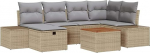 7-teiliges Garten-Sofa-Set mit Kissen Beige Poly Rattan Gartenlounge Model3359595