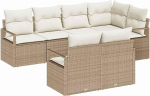 7-teiliges Garten Sofa Set mit Kissen Beige Poly Rattan, 2-Sitzer Garten Sofa mit Stauraum und Kissen Beige Poly Rattan Gartenlounge Model3355090