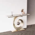 Moderner Konsolentisch f&uuml;r den Eingangsbereich - Luxuri&ouml;se Steinplatte mit goldenem Metallgestell, minimalistisches Design, ideal als Sofatisch f&uuml;r Flur, Wohnzimmer, Schlafzimmer, Foyer oder