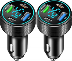 4-portiline sigaretis&uuml;&uuml;taja USB C, kiirlaadija auto, 66 W mini autolaadija Dual PD 30 W + QC3.0 LED voltmeetriga iOS, Android, tahvelarvuti ja k&otilde;ik nutitelefonid (sinine, 2 tk)