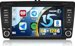 CAMECHO 6+128G 8-tuumaline Android 15 autoraadio Skoda Octavia II MK2 Yeti Rapid Superb Roomsterile, 8-tolline traadita Carplay Bluetooth navigatsiooniradio Android auto FM/RDS GPS WiFi Mirror Link 32EQ +