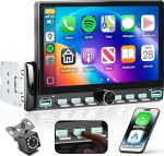 7" Autoradio 1 Din mit Wireless Carplay Android Auto,FM Radio mit Blurtooth,Navi,2 USB/SD/AUX,mit Klaviertasten,Online-Video,Mirror link,IPS Touchscreen Auto mit R&uuml;ckfahrkamera